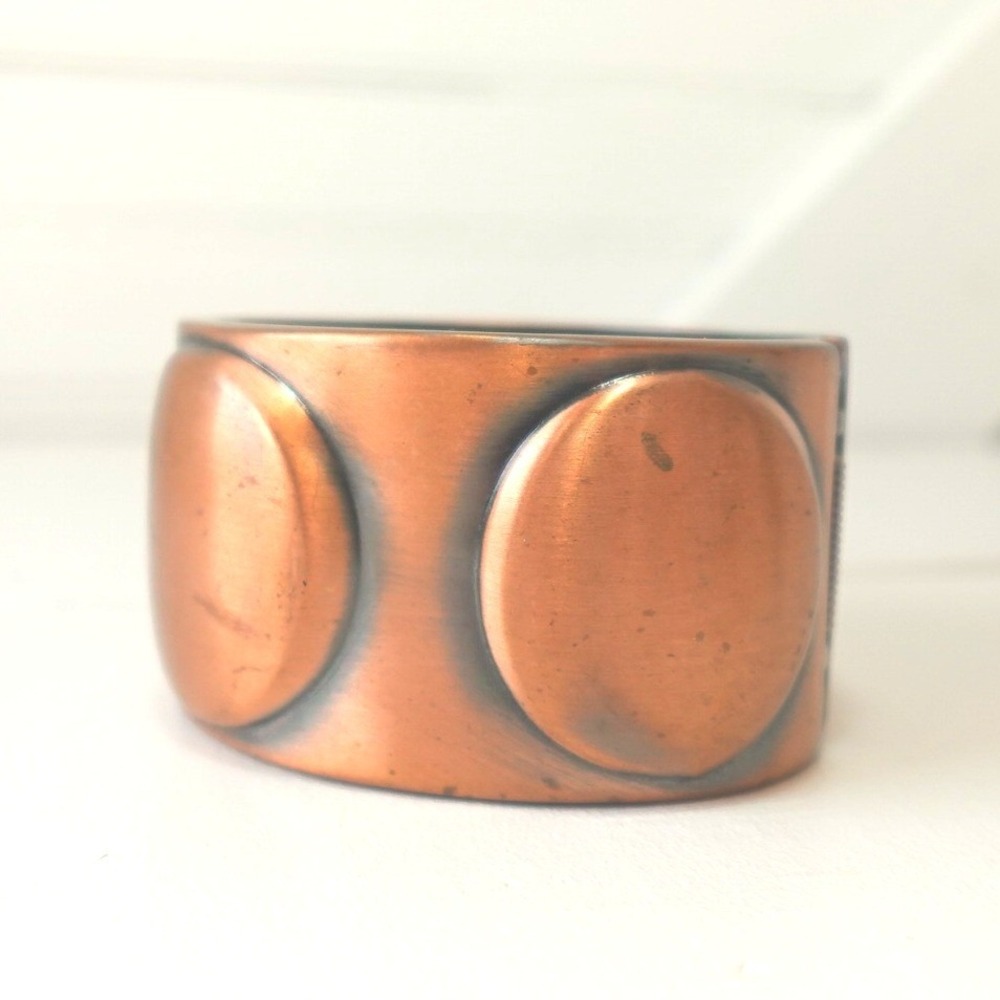 Vintage Modernist Copper Cuff Bracelet Hinged Chunky Burnished Clamper Jewelry